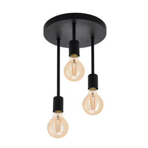 Eglo EU Wilmcote 3-Light Black Metal Ceiling Light - Contemporary Design (D) 28cm