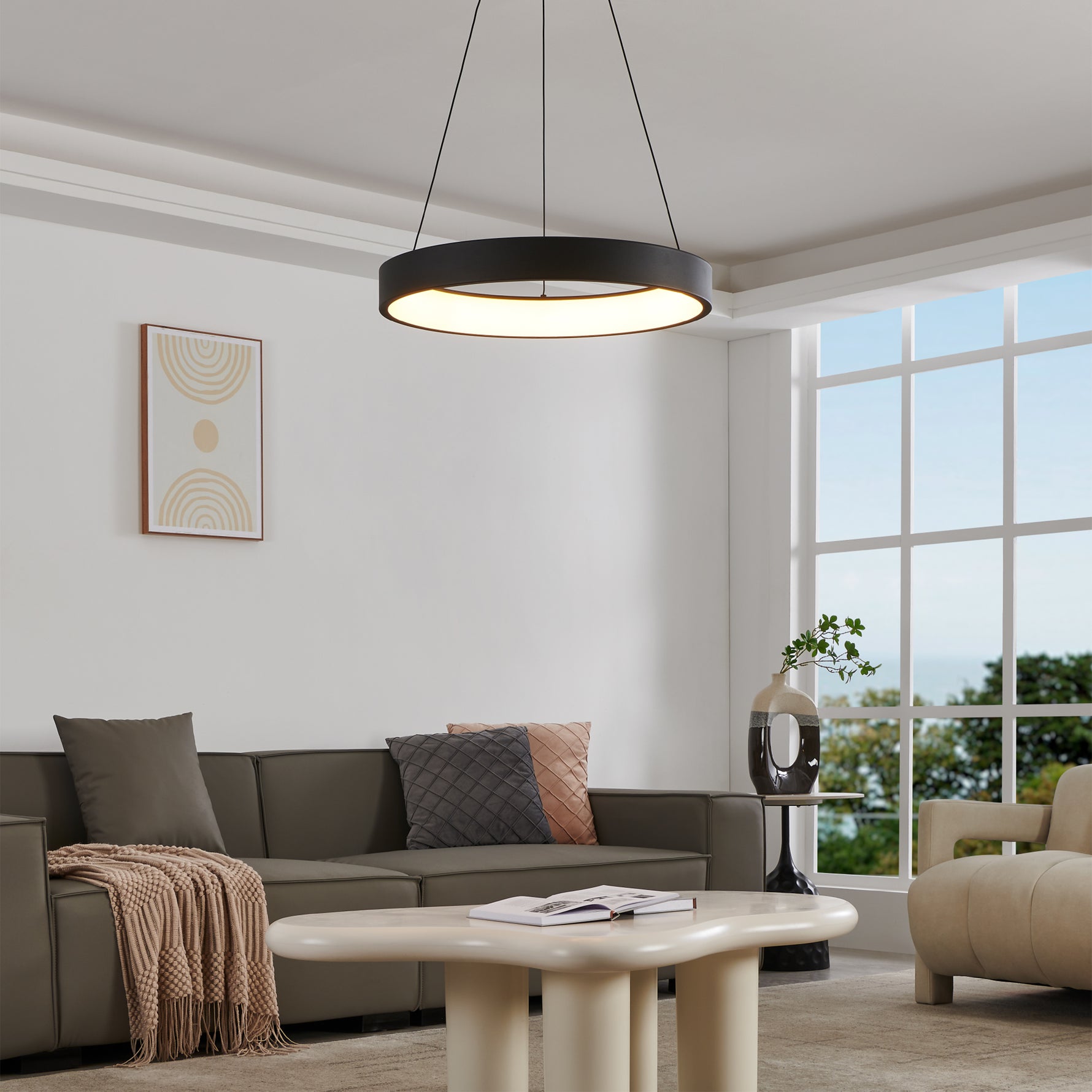 Eglo EU ARISCANI Pendant Ceiling Light – Black Steel & Smoked Glass, E27, Height Adjustable, Indoor Lighting
