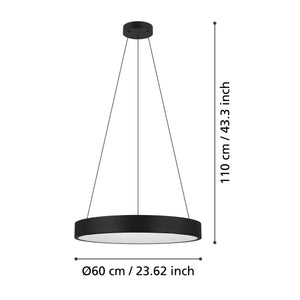 Eglo EU MARGHERA?Z Smart LED Pendant Light – 600mm Black, RGB + Tuneable White, App & Remote Control