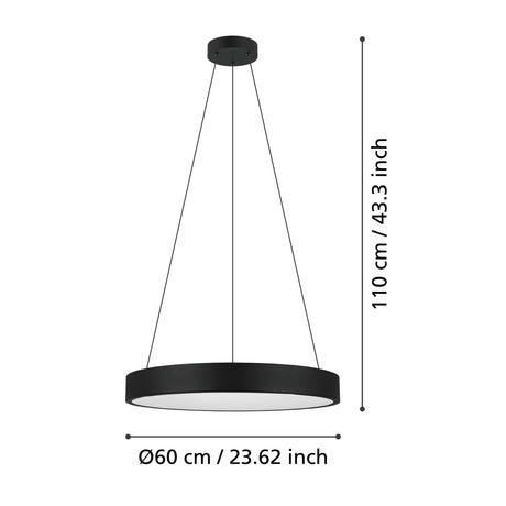 Eglo EU MARGHERA?Z Smart LED Pendant Light – 600mm Black, RGB + Tuneable White, App & Remote Control