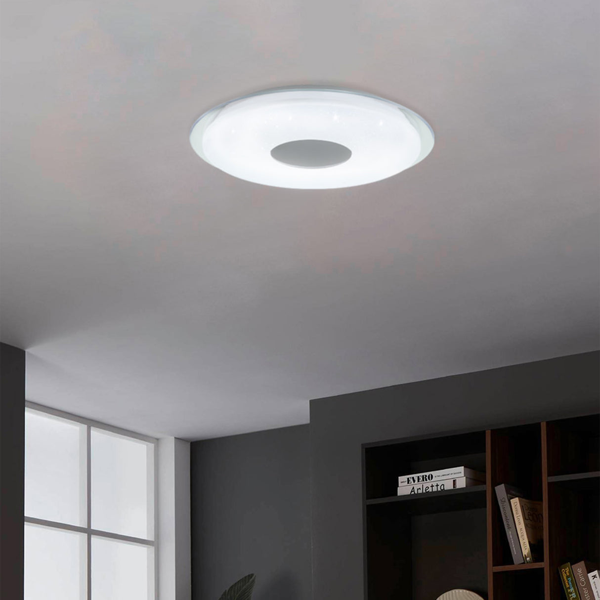 Eglo EU Lanciano-Z White Plastic Crystal Effect Integrated LED Smart Light Flush Fitting, (D) 45cm