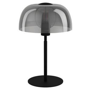 Eglo EU SOLO?2 Table Lamp – Black Steel with Smoked Glass Shade, E27, Inline Switch, Indoor Lighting