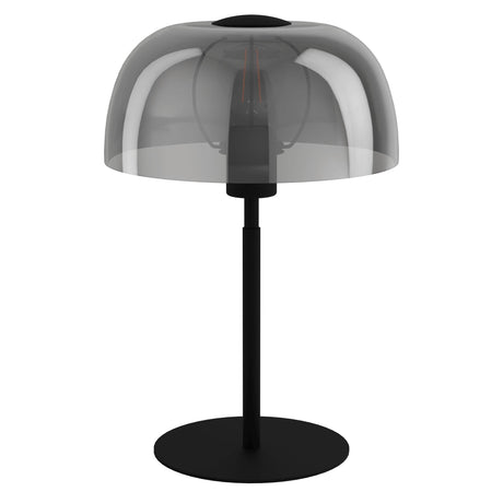Eglo EU SOLO?2 Table Lamp – Black Steel with Smoked Glass Shade, E27, Inline Switch, Indoor Lighting