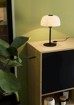 Eglo EU SOLO?2 Table Lamp – Black Steel with White Etched Glass, E27, Inline Switch, Indoor Lighting