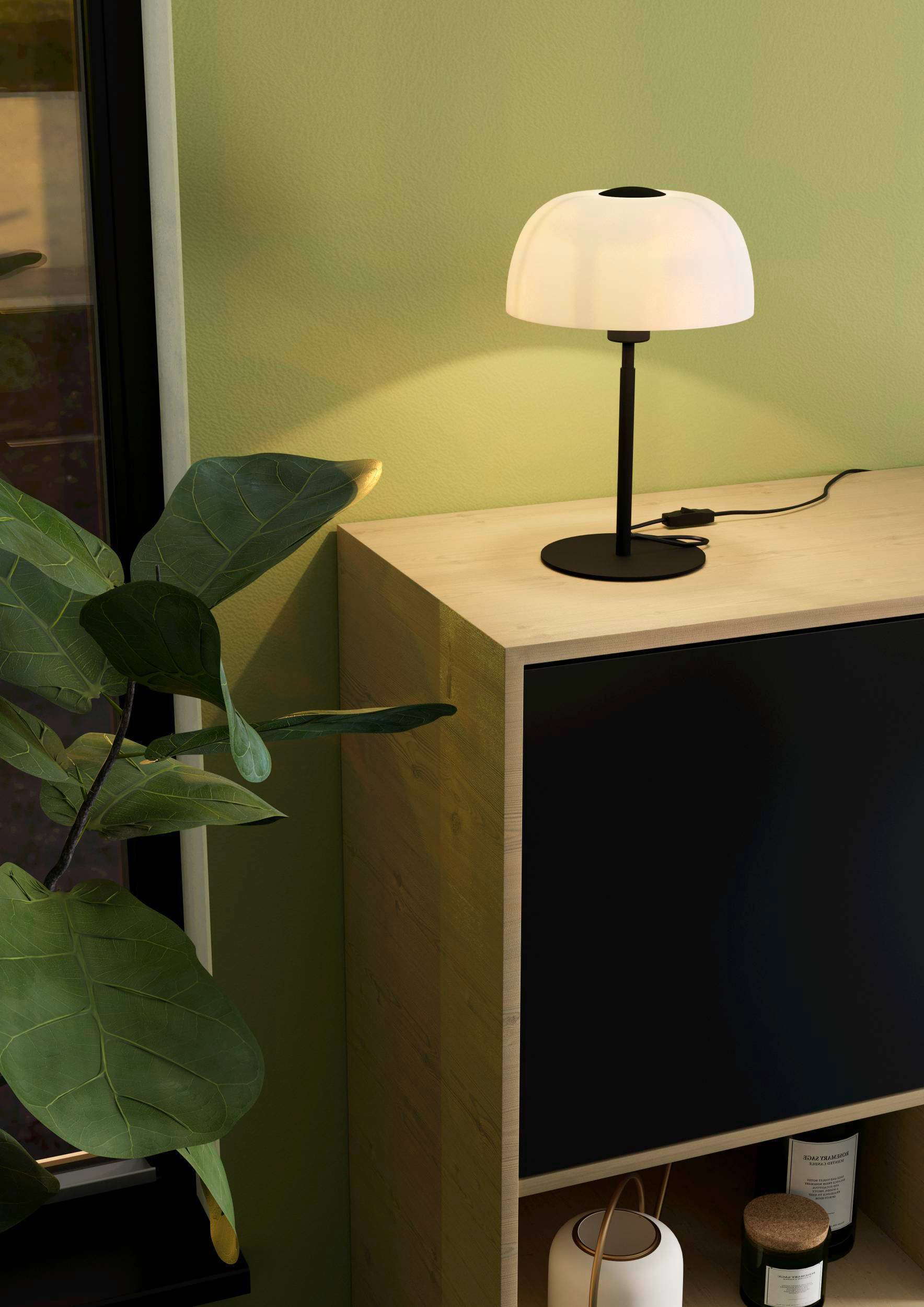Eglo EU SOLO?2 Table Lamp – Black Steel with White Etched Glass, E27, Inline Switch, Indoor Lighting