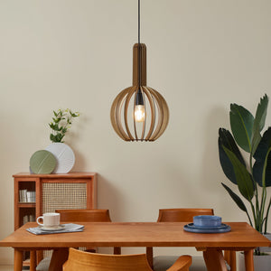 Eglo EU VELASCO Pendant Light – Black Steel & Maple Wood Slatted Shade, E27 Fitting, 310mm Indoor Pendant