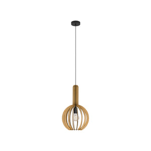 Eglo EU VELASCO Pendant Light – Black Steel & Maple Wood Slatted Shade, E27 Fitting, 310mm Indoor Pendant