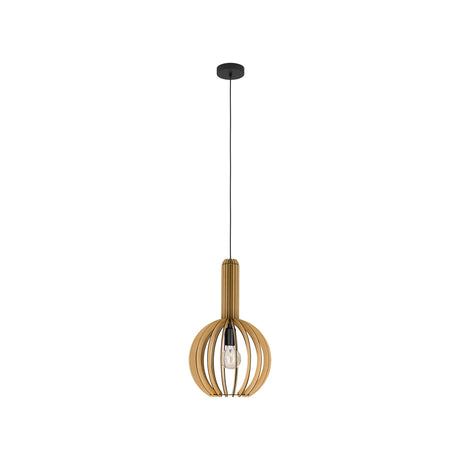 Eglo EU VELASCO Pendant Light – Black Steel & Maple Wood Slatted Shade, E27 Fitting, 310mm Indoor Pendant