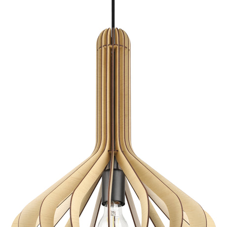 Eglo EU VELASCO Pendant Light – Black Steel & Maple Wood Shade, E27 Fitting, 380mm Indoor Ceiling Light