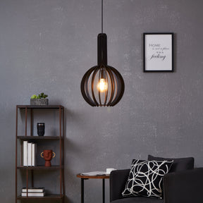 Eglo EU VELASCO Pendant Light – Black Steel & Black Wooden Slatted Shade, E27 Fitting, 310mm Indoor Pendant