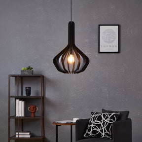 Eglo EU VELASCO Pendant Light – Black Steel & Black Wooden Slatted Shade, E27 Fitting, 380mm Indoor Ceiling Light
