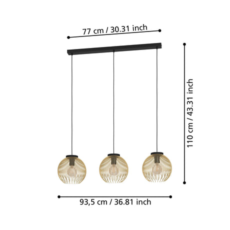 Eglo EU Venezuela Gold Steel Wire 3-Light Pendant