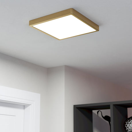 Eglo EU FUEVA?5 Surface?Mounted LED Ceiling Light – Brushed Brass Steel, Square, Warm White, Indoor Lighting
