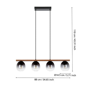 Eglo EU Filago Smoked Black Glass 4 Light Pendant