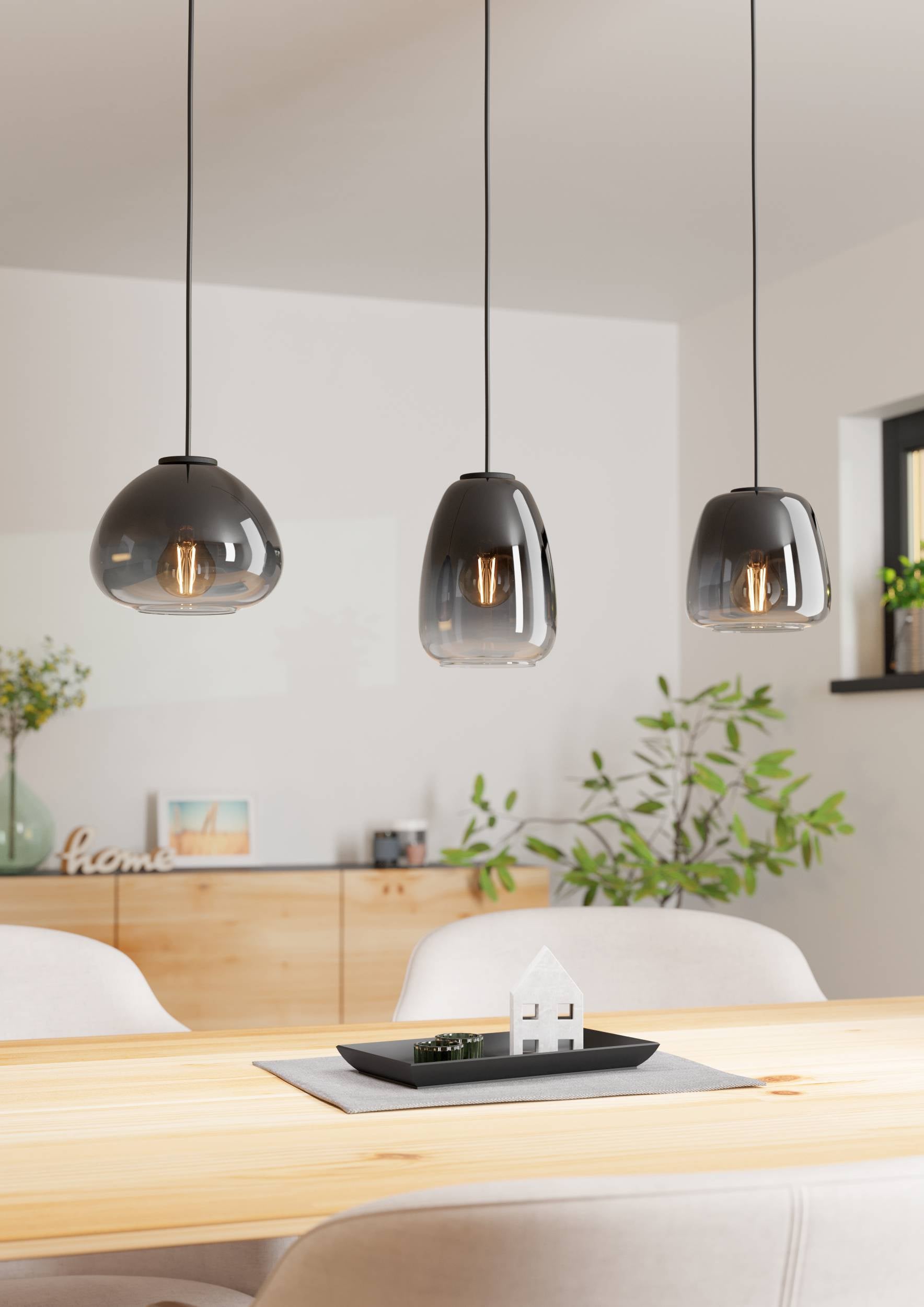 Eglo EU Bajazzara Black Steel & Black Wood 3-Light Pendant