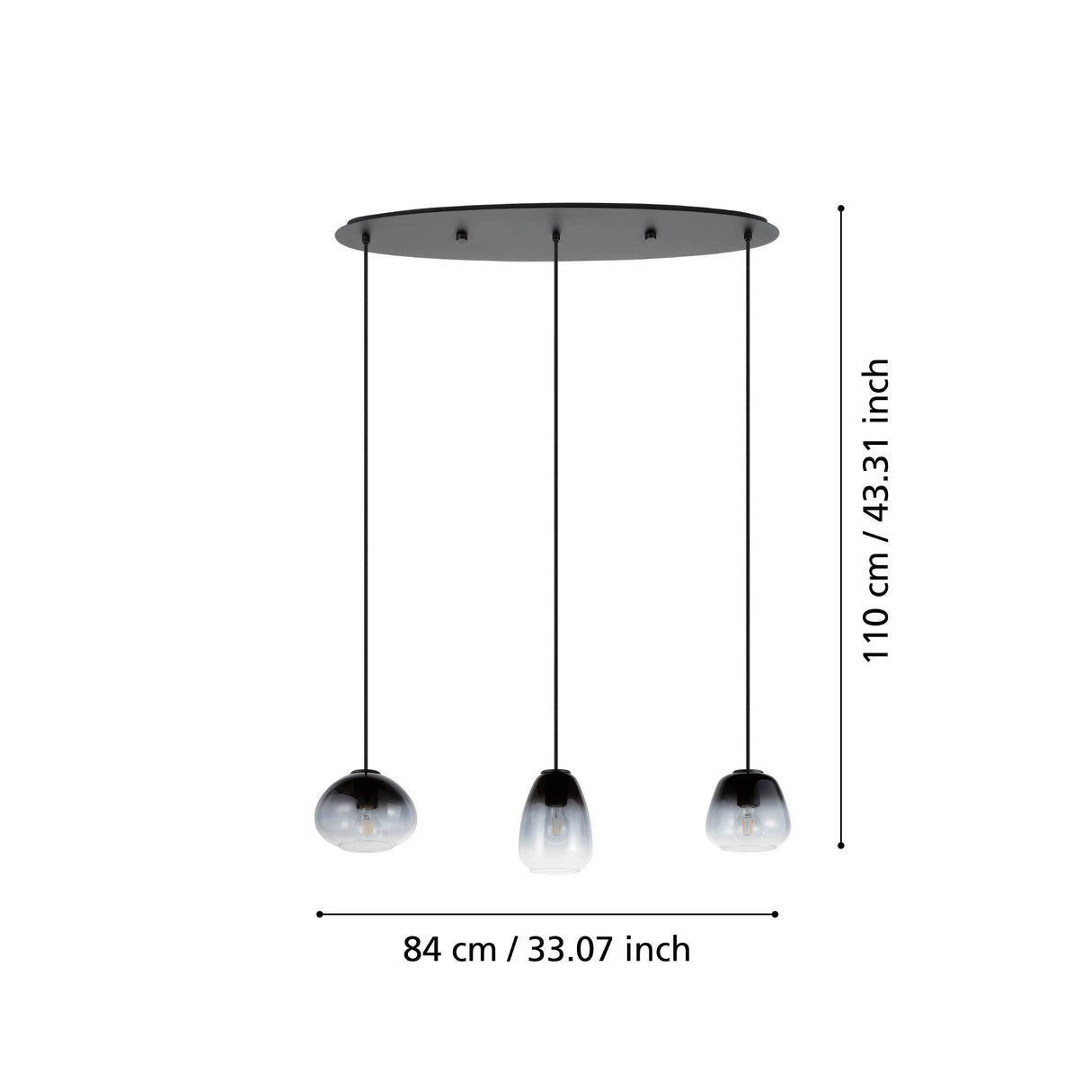 Eglo EU Aguilares Smoked Black Glass 3 Light Bar Pendant