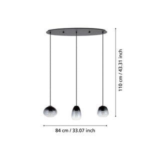 Eglo EU Aguilares Smoked Black Glass 3 Light Bar Pendant