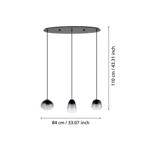 Eglo EU Aguilares Smoked Black Glass 3 Light Bar Pendant
