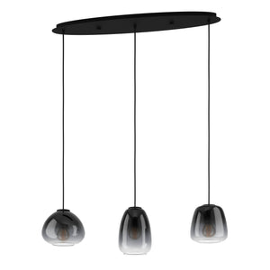 Eglo EU Aguilares Smoked Black Glass 3 Light Bar Pendant