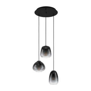 Eglo EU Aguilares Smoked Black Glass 3 Light Pendant