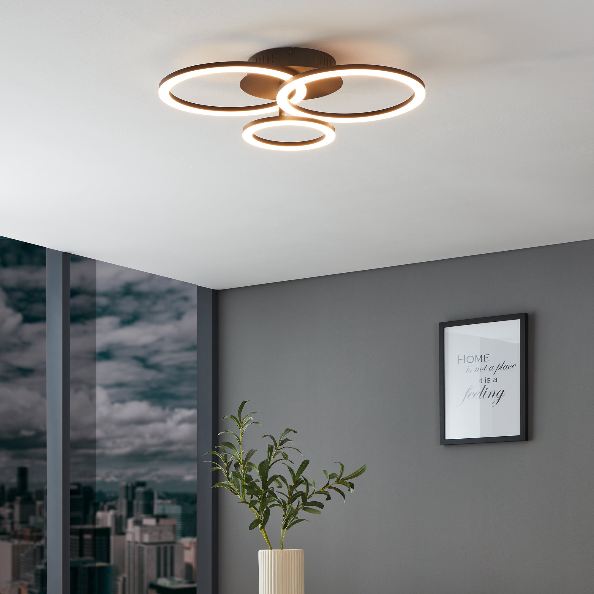 Eglo EU PARRAPOS?Z Smart LED Ceiling Light – Black Design, Tuneable White, App & Remote Control, connect.z product image - Endon Lighting from First Light Direct with great prices and fast UK delivery