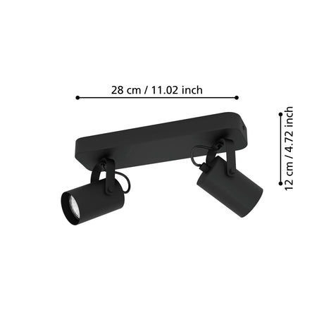 Eglo EU Sorego Black Steel Modern Minimalist LED 2-Light Spotlight