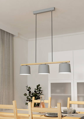 Eglo EU Mariel Light Grey Steel & Wood 3-light Pendant