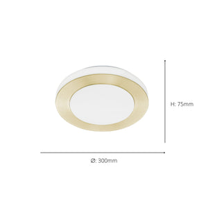 Eglo EU LED CARPI Bathroom Wall or Ceiling Light – Brushed Brass & White Finish, Warm White, 960?lm, IP44