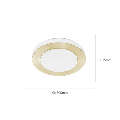 Eglo EU LED CARPI Bathroom Wall or Ceiling Light – Brushed Brass & White Finish, Warm White, 960?lm, IP44