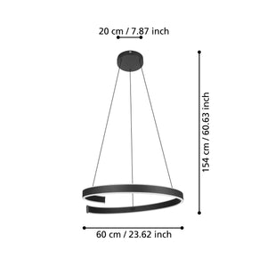 Eglo EU Andabaia-Z Smart Control Aluminium & Steel LED Tuneable White Modern Pendant, Black