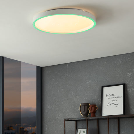 Eglo EU Montemorelos-Z White Aluminium Modern Smart Control, Colour Changing Ceiling Light, (D) 57cm