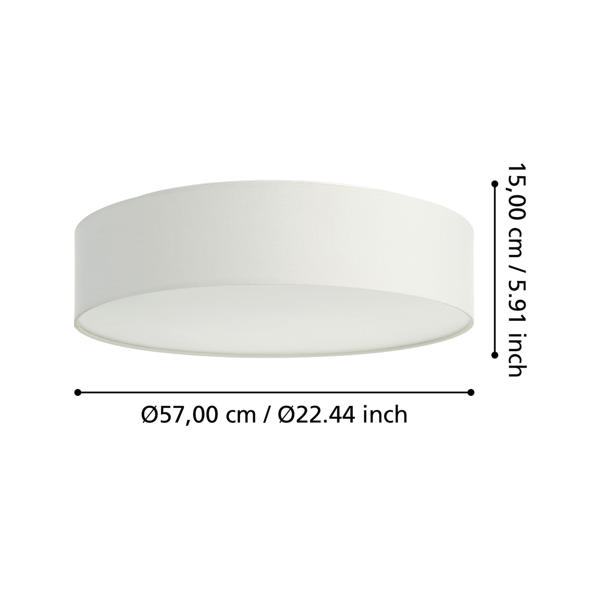 Eglo EU ROMAO?Z Smart LED Ceiling Light – 570mm White Fabric Shade, RGB + Tuneable White, App & Remote Control