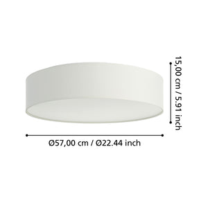 Eglo EU ROMAO?Z Smart LED Ceiling Light – 570mm White Fabric Shade, RGB + Tuneable White, App & Remote Control