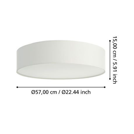 Eglo EU ROMAO?Z Smart LED Ceiling Light – 570mm White Fabric Shade, RGB + Tuneable White, App & Remote Control