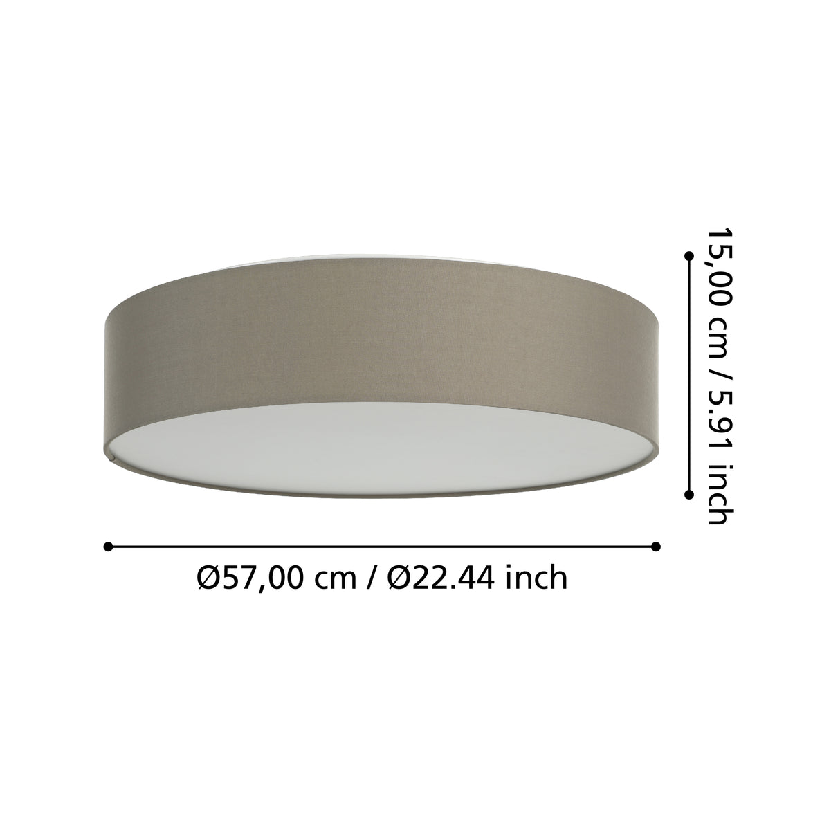 Eglo EU ROMAO?Z Smart LED Ceiling Light – 570mm Taupe Fabric Shade, RGB + Tuneable White, App & Remote Control