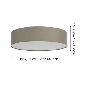 Eglo EU ROMAO?Z Smart LED Ceiling Light – 570mm Taupe Fabric Shade, RGB + Tuneable White, App & Remote Control