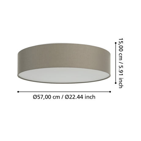 Eglo EU ROMAO?Z Smart LED Ceiling Light – 570mm Taupe Fabric Shade, RGB + Tuneable White, App & Remote Control