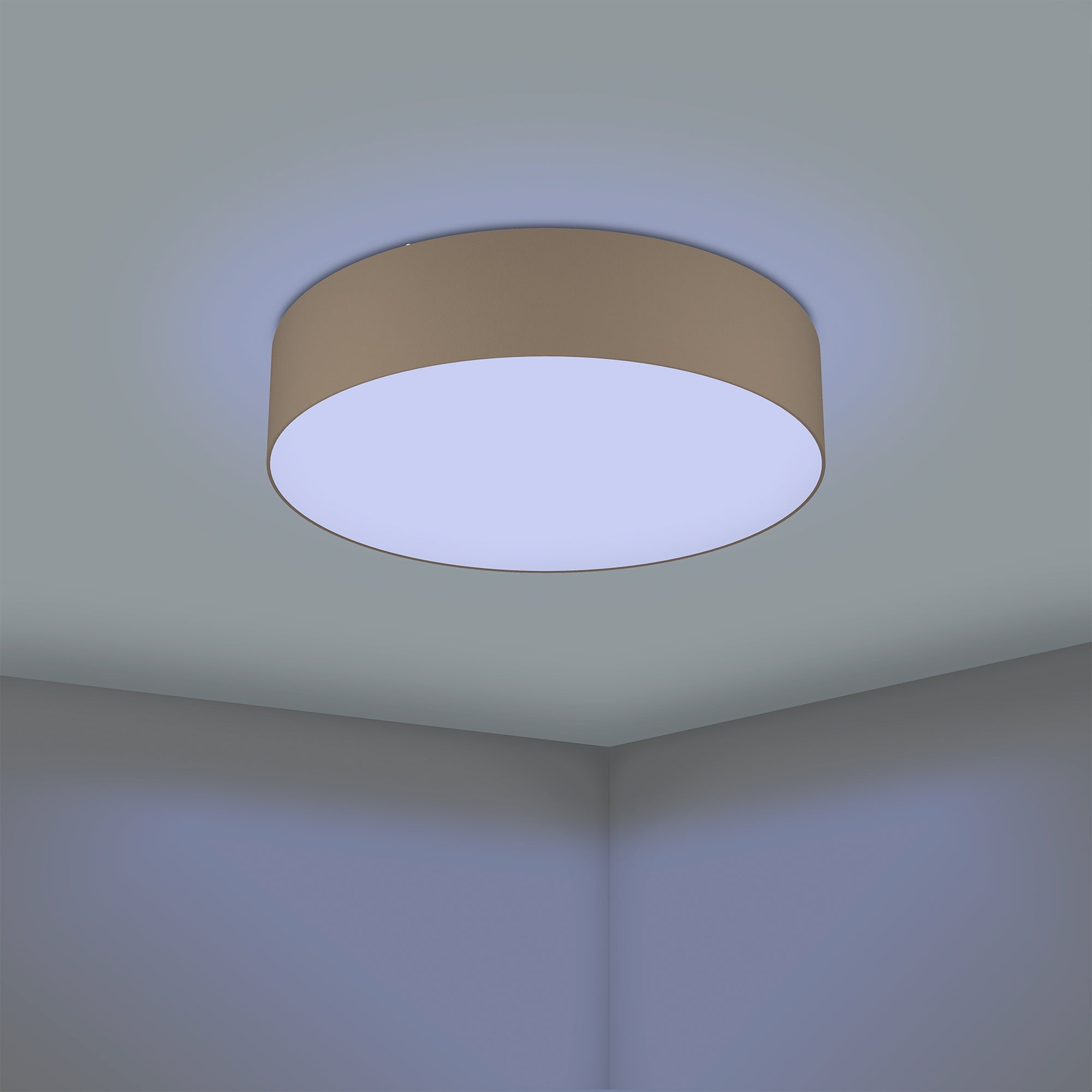 Eglo EU ROMAO?Z Smart LED Ceiling Light – 570mm Grey Fabric Shade, RGB + Tuneable White, App & Remote Control product image - Endon Lighting from First Light Direct with great prices and fast UK delivery