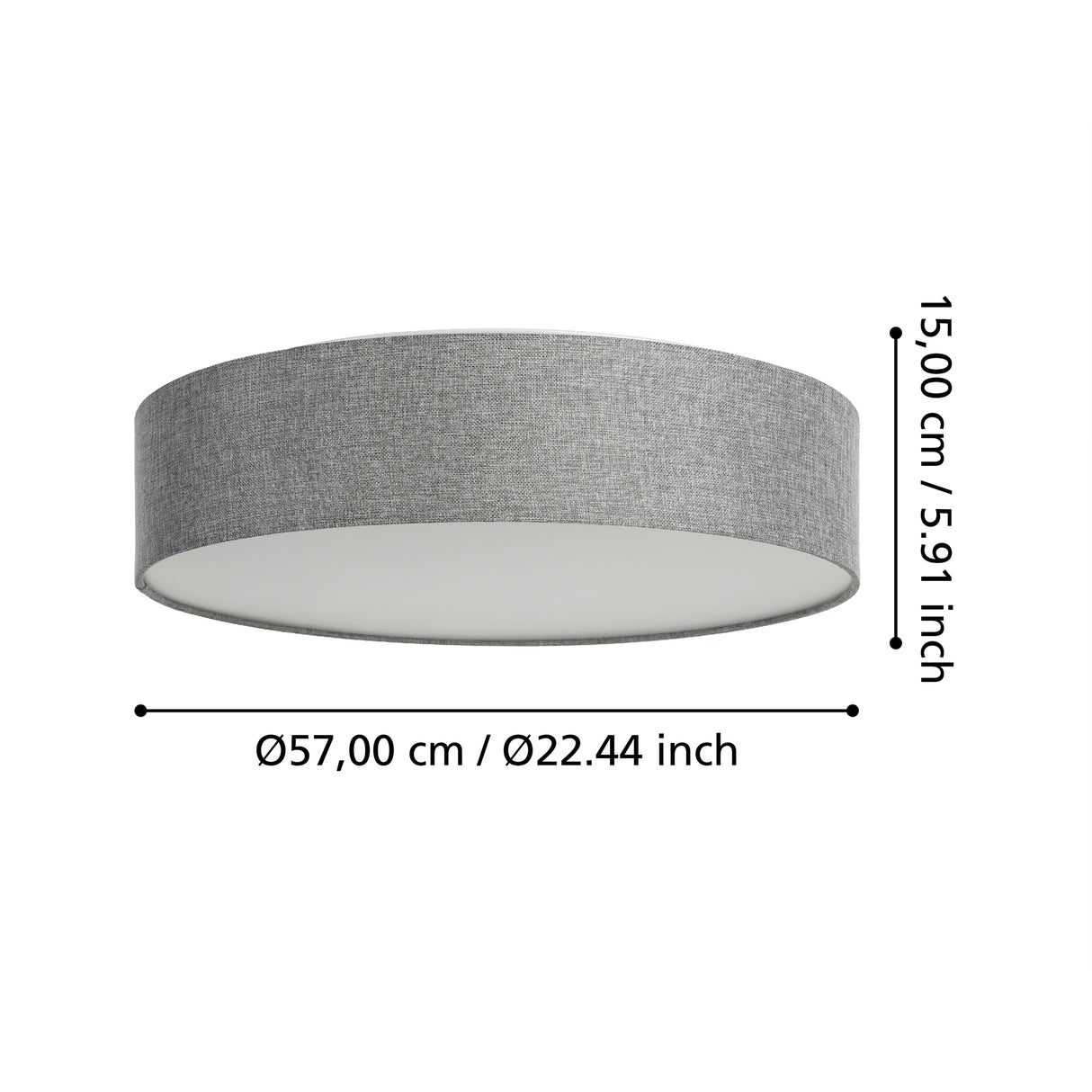 Eglo EU ROMAO?Z Smart LED Ceiling Light – 570mm Grey Fabric Shade, RGB + Tuneable White, App & Remote Control
