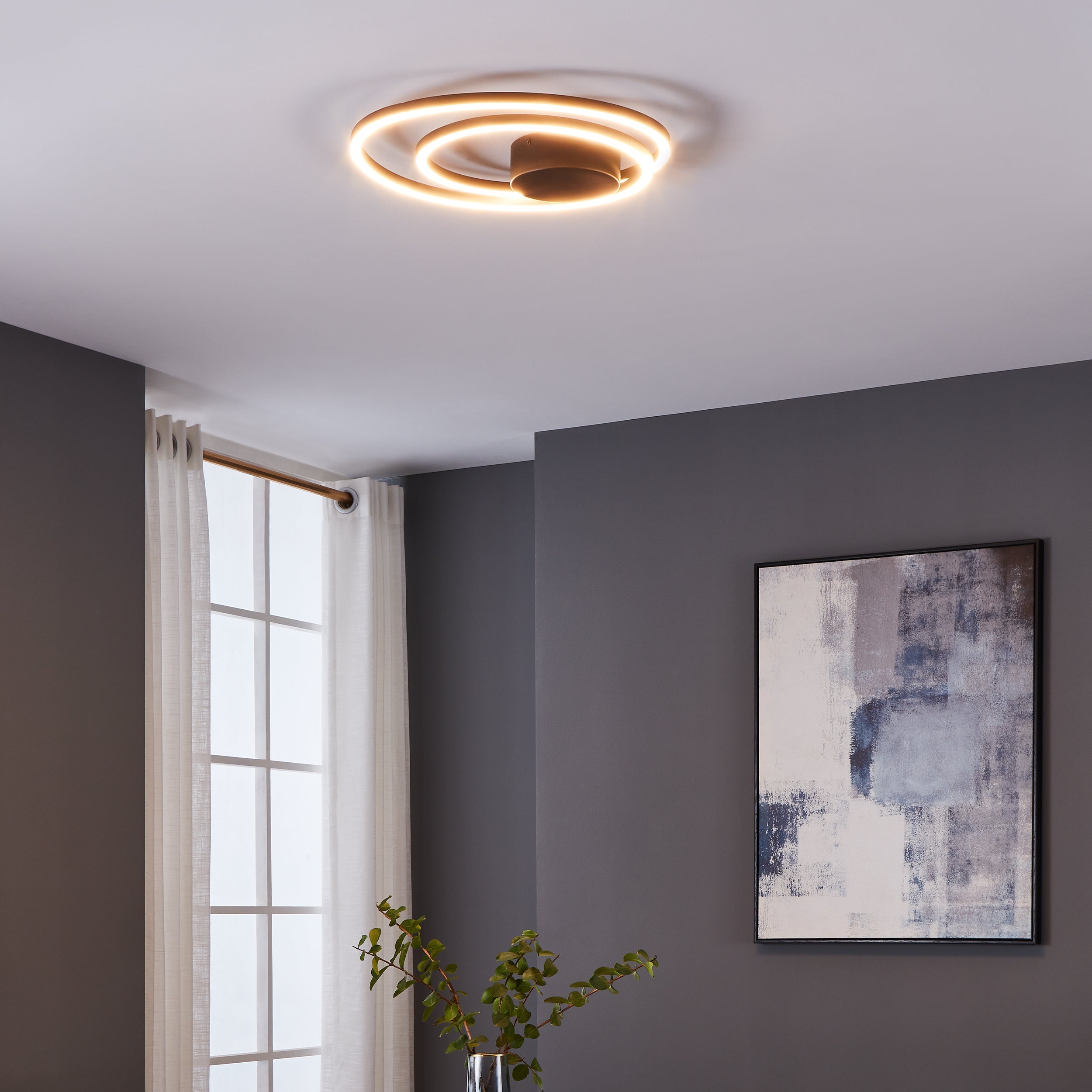 Eglo EU Calagrano-Z Black Aluminium & Steel LED Smart Control Ceiling Light, Circular product image - Endon Lighting from First Light Direct with great prices and fast UK delivery