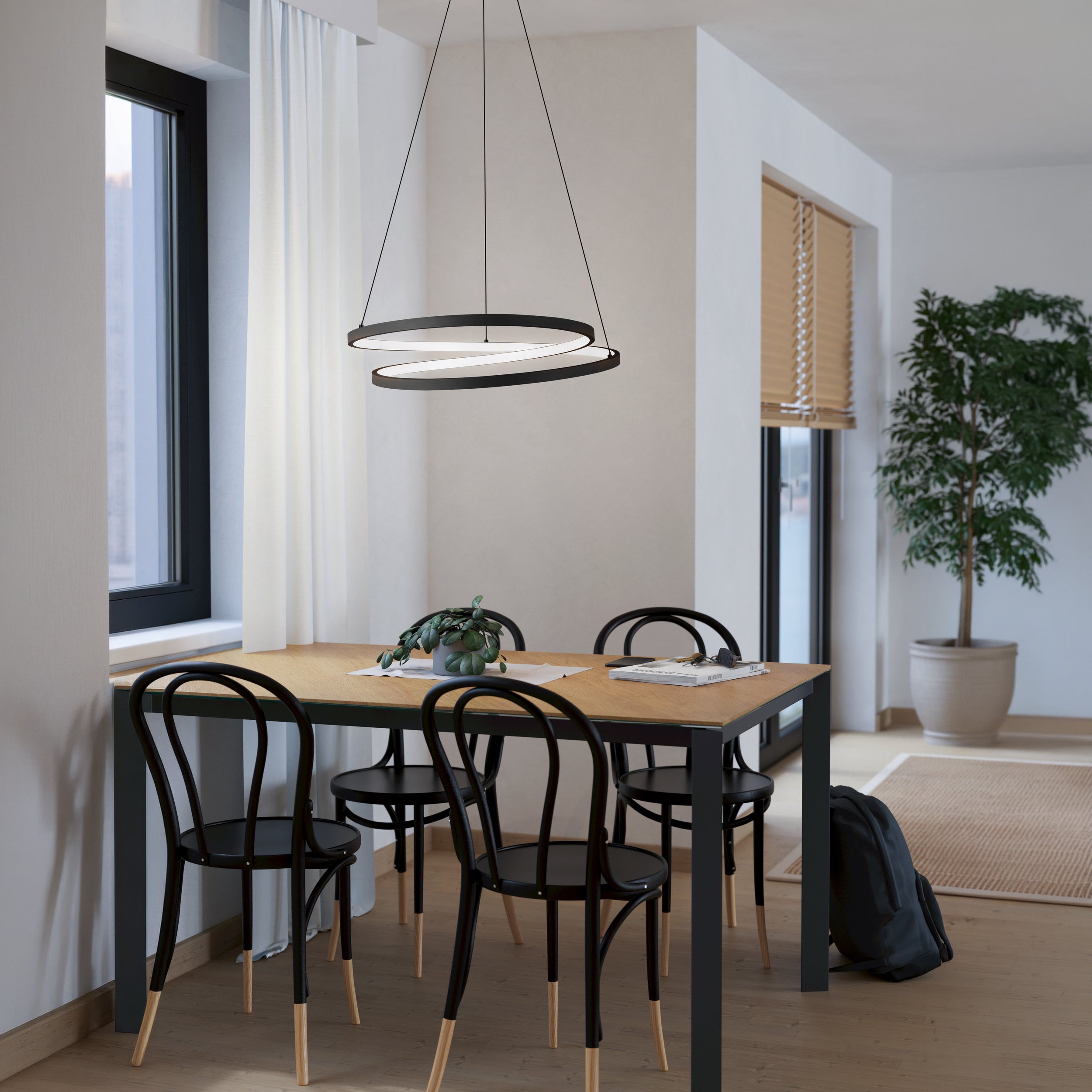 Eglo EU TUDONS LED Wall Light – Black & Wood Finish, Integrated LED, Warm White 3000K, 560mm Indoor Wall Light