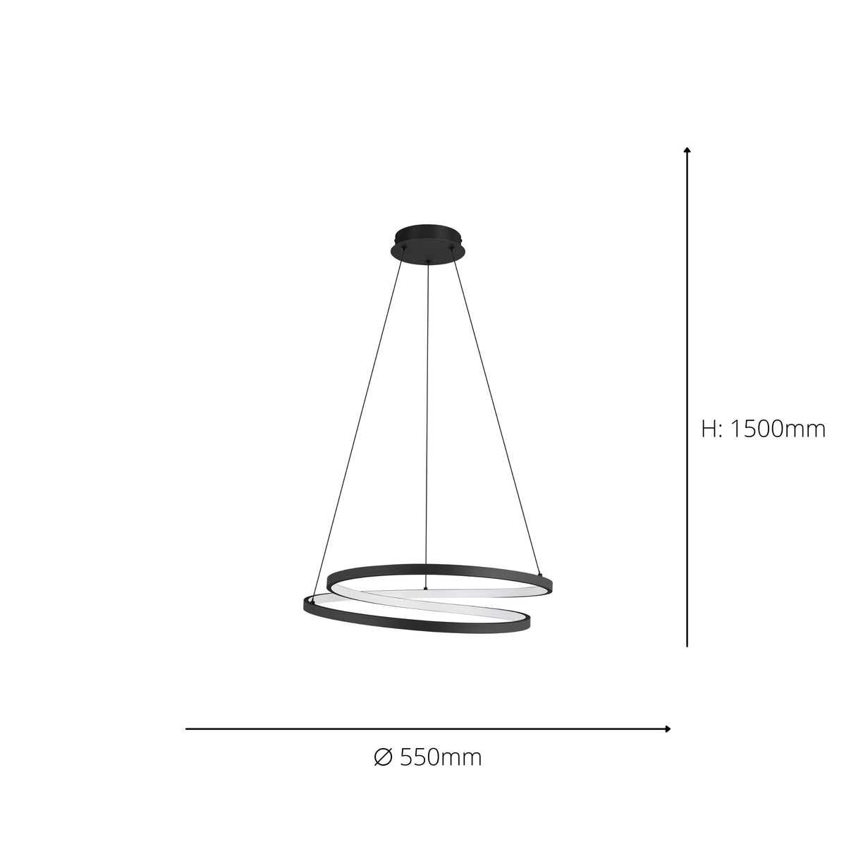 Eglo EU Ruotale Modern Black Steel LED Pendant Light, 55cm