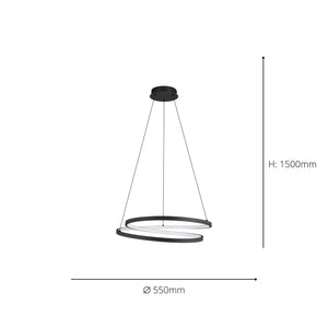 Eglo EU Ruotale Modern Black Steel LED Pendant Light, 55cm