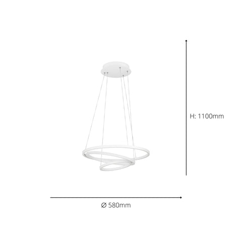 Eglo EU LOBINERO?Z Smart LED Pendant Light – 580mm White, Tuneable White, App & Remote Control