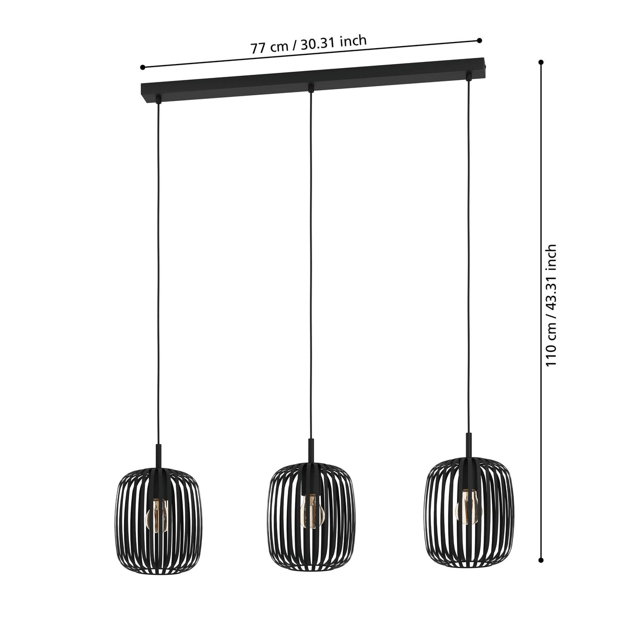 Eglo EU Romazzina Steel Black 3-Light Bar Pendant