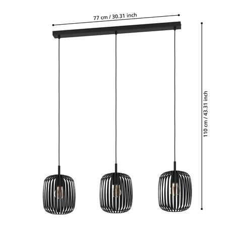 Eglo EU Romazzina Steel Black 3-Light Bar Pendant