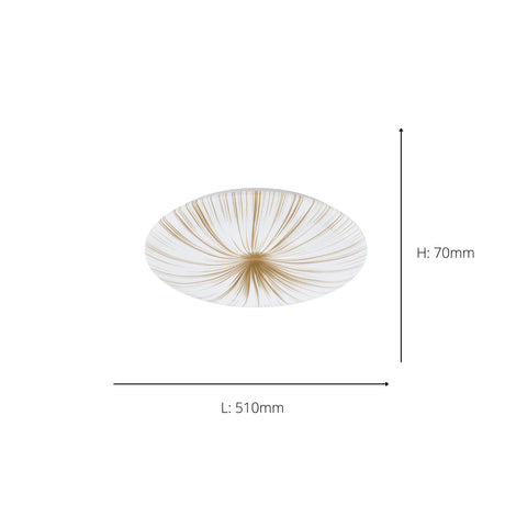Eglo EU NIEVES 1 LED Wall & Ceiling Light – White & Gold Finish, Integrated LED, Warm White 3000K, 510mm Indoor Light
