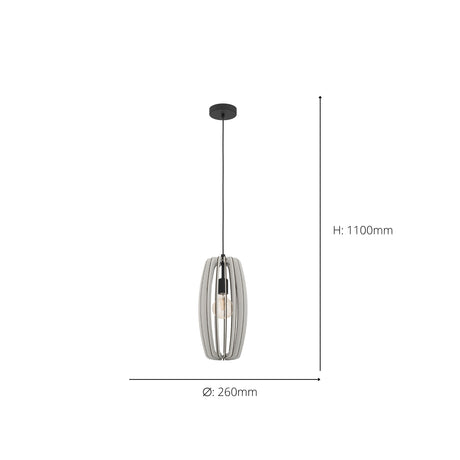 Eglo EU Bajazzara Black Steel & Grey Wood Single Pendant