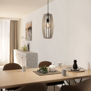 Eglo EU Bajazzara Black Steel & Grey Wood Single Pendant