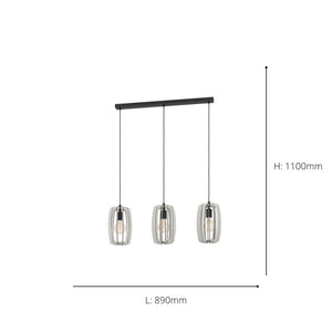 Eglo EU Bajazzara Black Steel & Grey Wood 3-Light Pendant